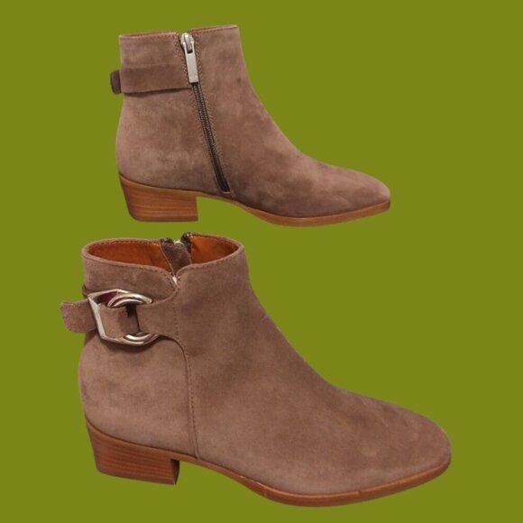 Faria Suede Taupe Ankle Boots With Side Zipper & Buckle 7M - Picture 6 of 16